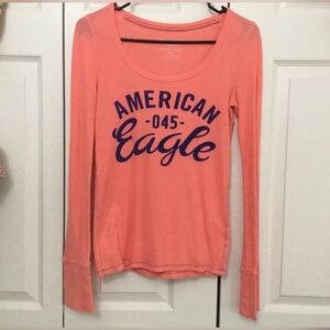 American Eagle Orange Long Sleeve with Navy Print